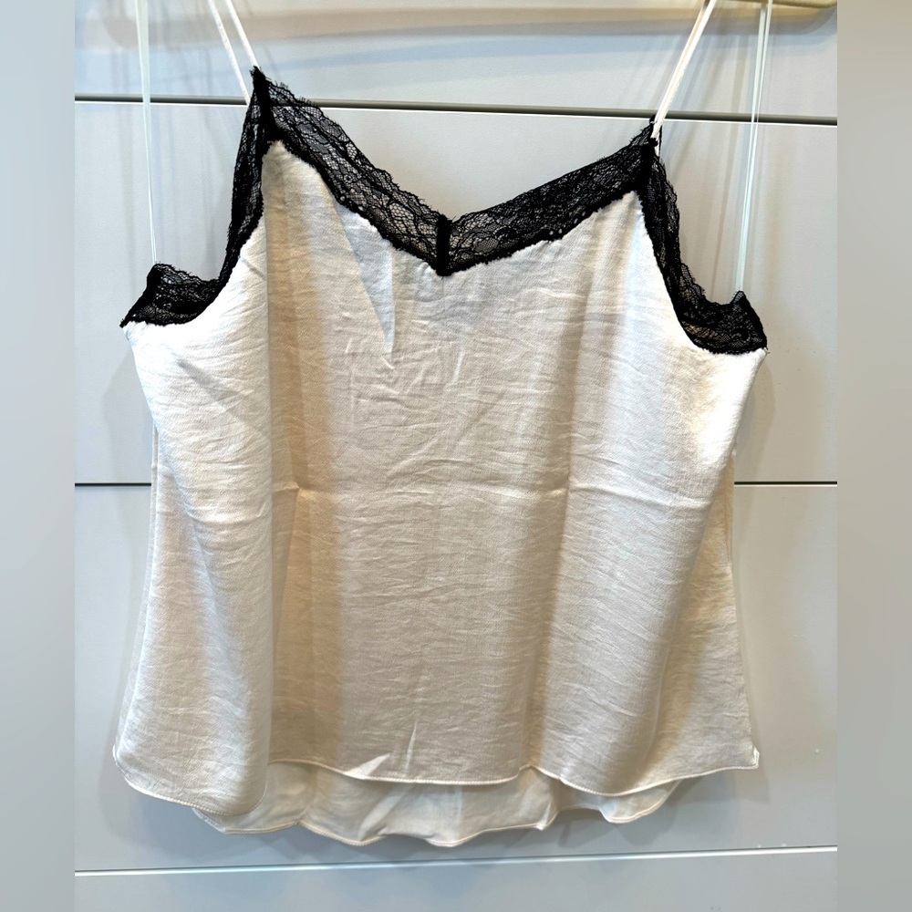 Medium Champagne with Black Lace Trim Tank Top/ Camisole by MING - Mango